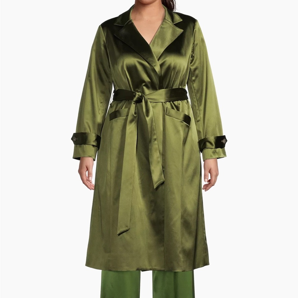 Gabriella Rossetti Caterina Stretch Satin Coat Green Leaf Size 18 - Picture 6 of 9
